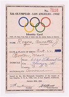1932 OLYMPIC ATHLETE'S COMPETITOR PASS AND ARCHIVE