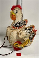 Vtg Fisher Price Cackling Hen Wood Pull Toy