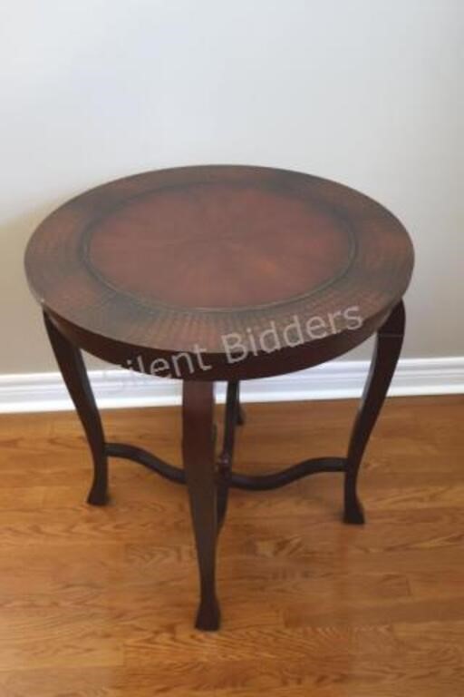 Classic Round Textured Rosewood Finish Side Table