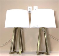 Modern Brushed Pewter Lamps w White Shades