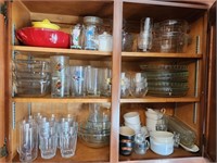Glass cookware. Pie pans. Glasses,  cups, etc.