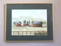 Farmhouse Signed Watercolor Artwork