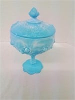 Fenton blue and white flag glass cabbage rose