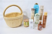 Wicker Basket w NEW Hair Products, Candle