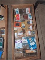 Wood box of assorted hardware