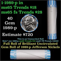 BU Shotgun Jefferson 5c roll, 1989-p 40 pcs Bank $