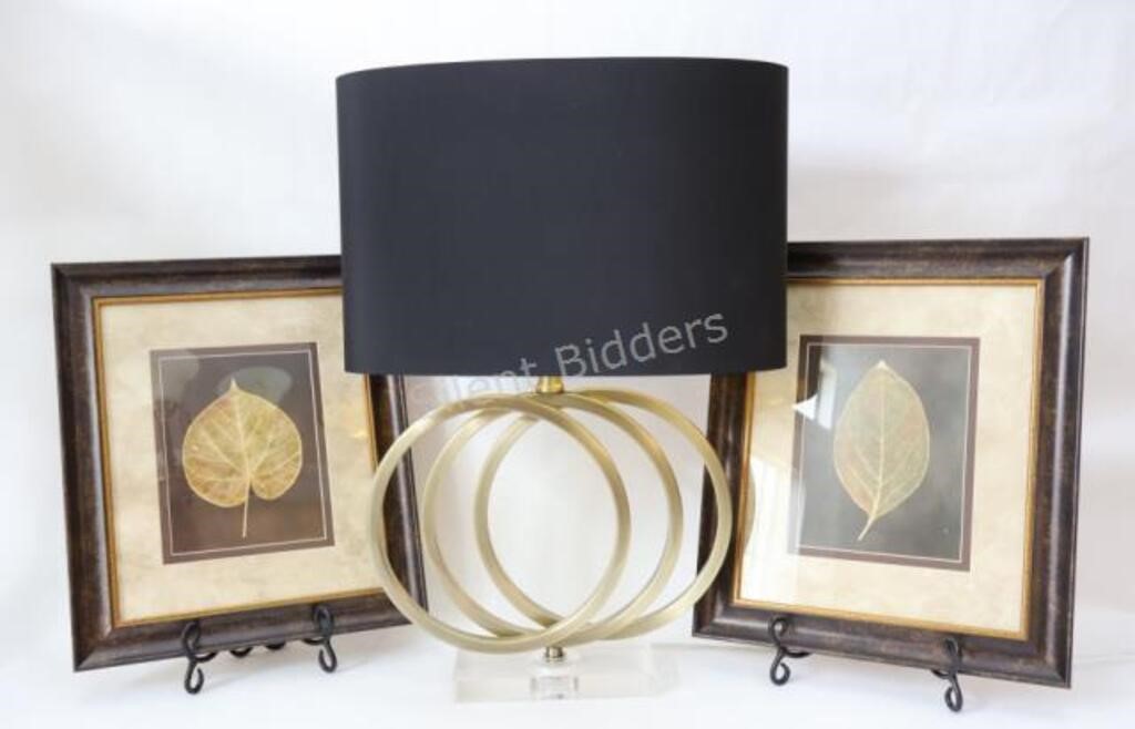 Modern Brushed Stainless Lamp w Black/Gold Shades