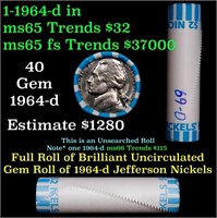 BU Shotgun Jefferson 5c roll, 1969-d 40 pcs Bank $