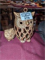 Brass owl figure and candle holder