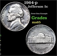 1964-p Jefferson Nickel 5c Grades GEM Unc