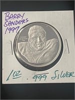 Barry Sanders 1997 1 Oz Silver Coin