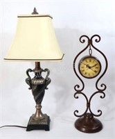 Bronze Finish Urn Style Light w Mantel Clock