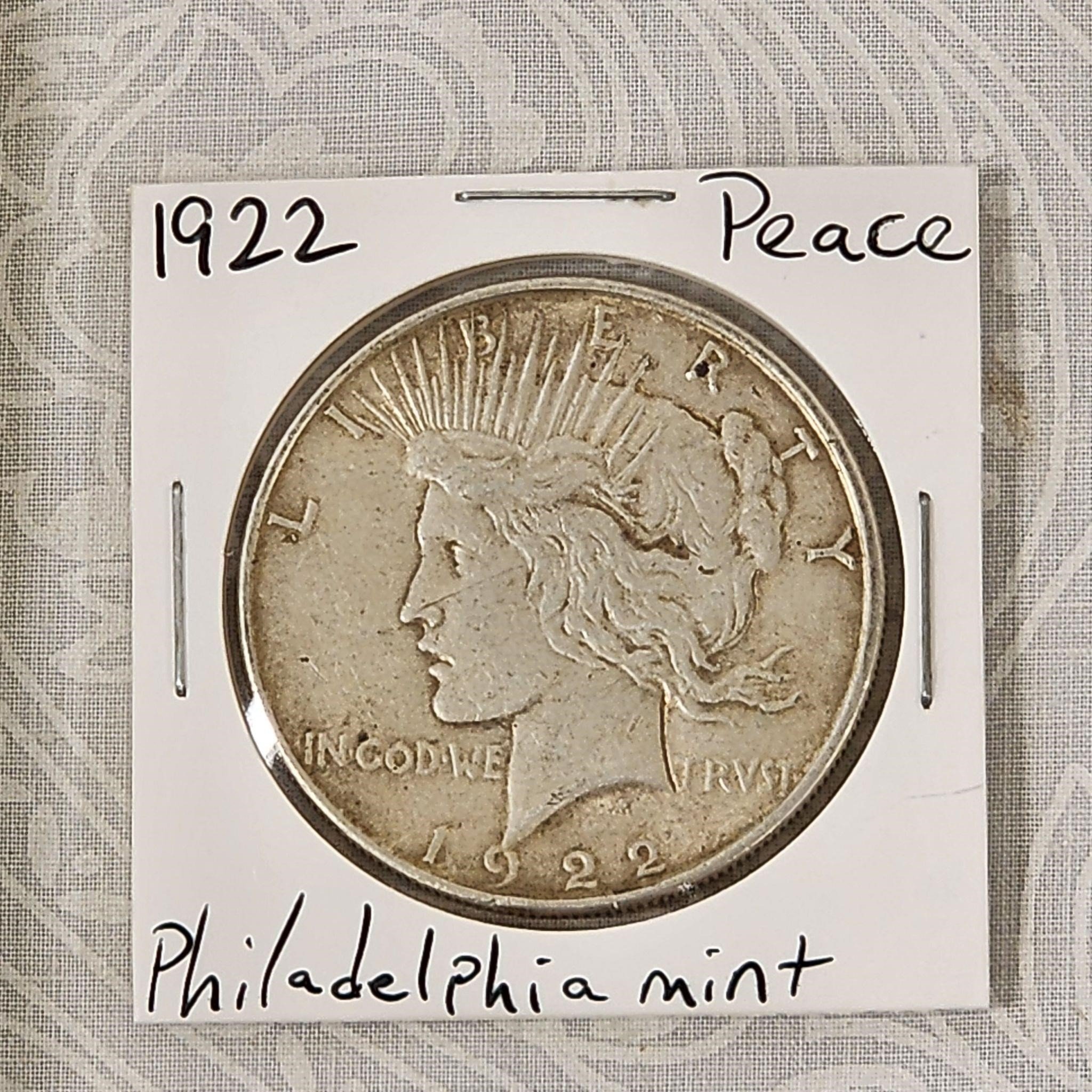 Antique 1922 90% Silver U.S. Peace Dollar