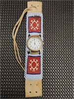 Handmade Native American beaded watchband. Watch