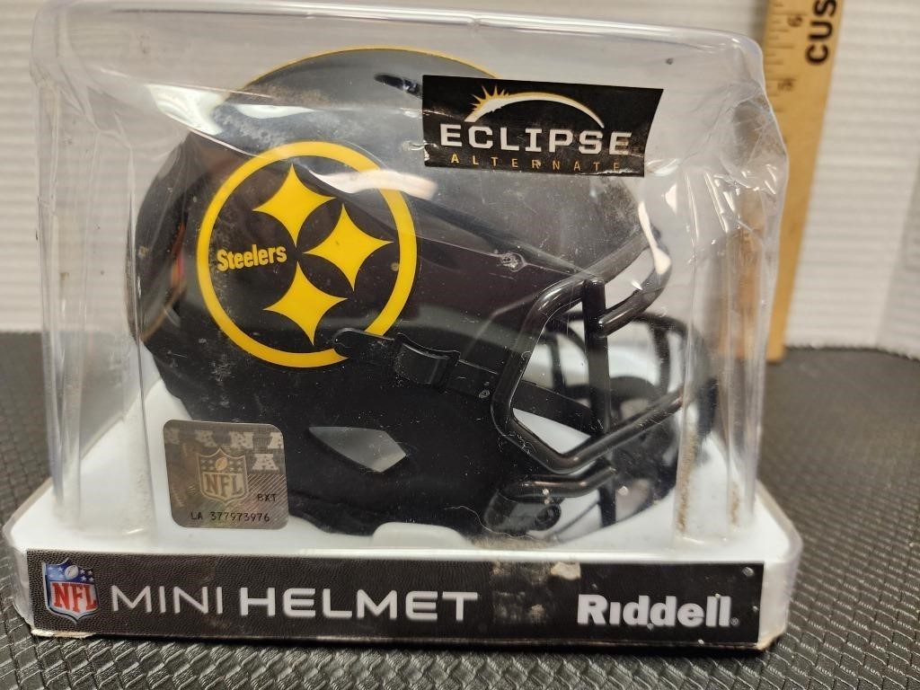 NFL Steelers Mini Helmet. Box is slightly damaged
