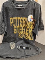NFL Pittsburgh Steelers t-shirt sz XL, shot glass