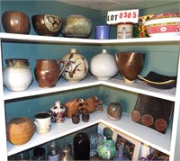 3 shelves stoneware & pottery (28 pieces)