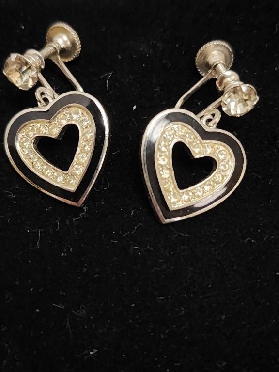 Vintage heart shaped clip on earrings