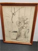 Pencil drawing framed picture by Bates '74
12.5