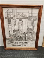 Pencil drawing of fishing boat framed picture by