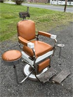 Antique Koken barber chair with side seat