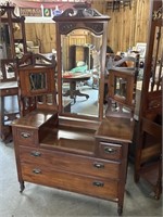 Unusual antique dresser with three mirrors