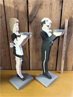 Butler and maid wooden cut out stands