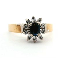 18ct Y/G Sapphire & Dia ring