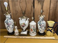 Porcelain lamp and vase/pitcher lot