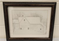 Vintage pencil drawing school framed picture