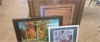 3 FRAMED PAINTING PICTURES  ETC LARGE ONE IS 34 X