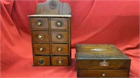 ANTIQUE PRIMITIVE SPICE WOODEN CABINET  AND