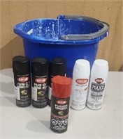 6 Full Cans Krylon Spray Paint, Bucket