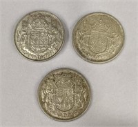 1951, 1956 & 1957 Canada Silver Dollars