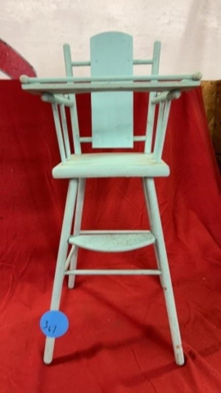 NEAT VINTAGE ROBINS EGG BLUE HIGH CHAIR FOR DOLLS