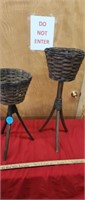 2 NEAT WICKER STAND BASKETS 22 AND 29 INCH TALL