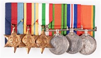 BRITISH WWII NAMED SERVICE MEDAL BAR 6 MEDALS