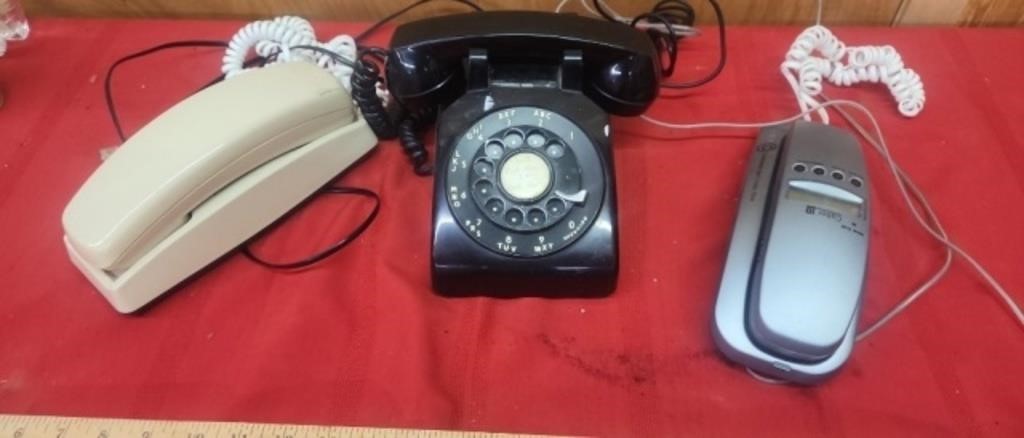 VINTAGE ROTARY PHONE AND 2 OTHER CORDED PHONES