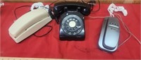 VINTAGE ROTARY PHONE AND 2 OTHER CORDED PHONES