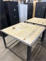 steel table with wood top  51" x 51" x 36" tall