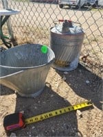 VINTAGE  METAL OIL DRUM AND BUCKET ABOUT 5 GALLON