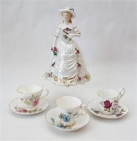 China Musical Figurine and 3 Tea Cups