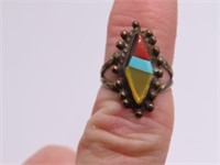 Pawn Multicolor sz4.75 Ring Sterling 3/4"triangle