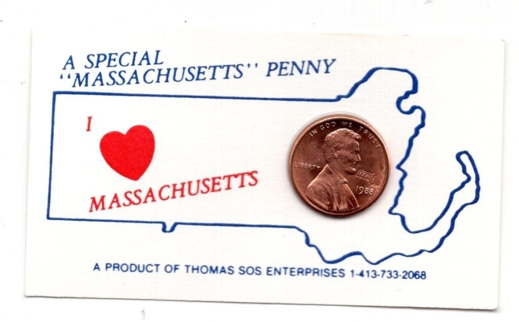1988 US Massachusetts Counterstamped Penny