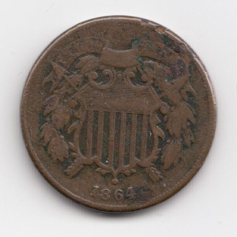 1864 United States 2 Cent Coin