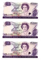 3 Consecutive New Zealand 2 Dollars Note