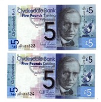 2 Consecutive 2009 Scotland 5 Pound Notes