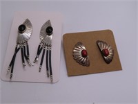 (2) Pawn Sterling Wing Earrings Coral/Black NICE