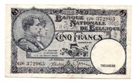 1938 Belgium 5 Franc Note