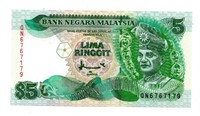 1989 Malaysia 5 Ringgit Note